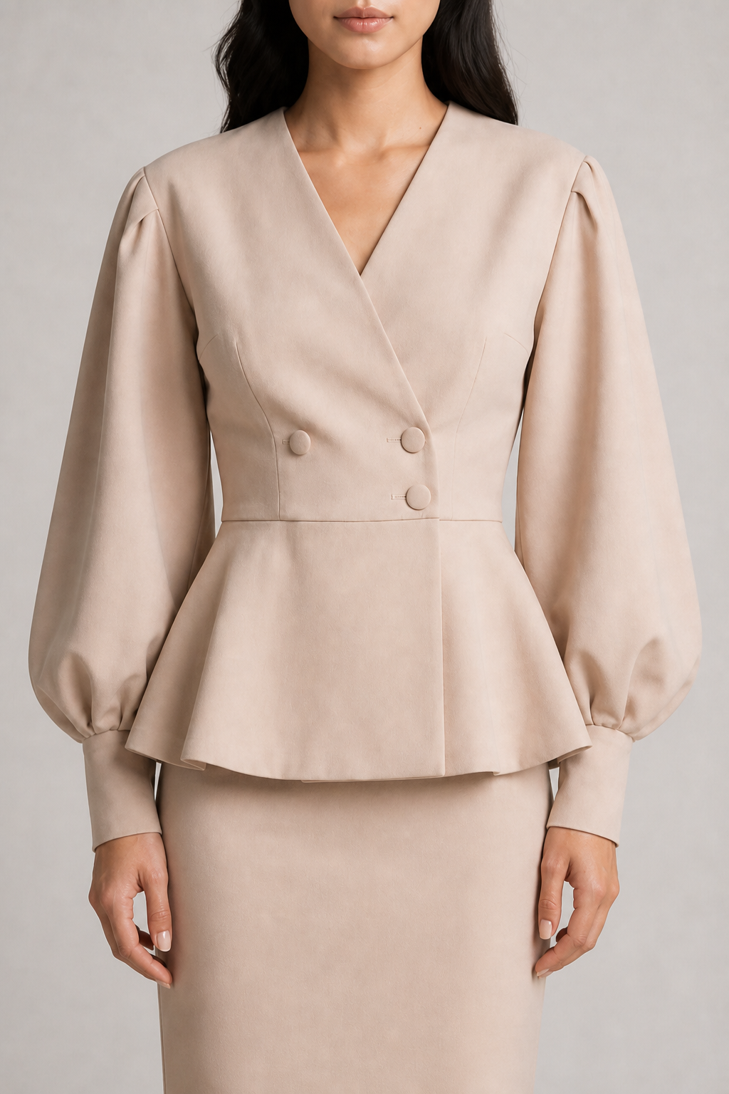 Virellia – Peplum Blazer and Pencil Maxi Skirt Set with Balloon Sleeves