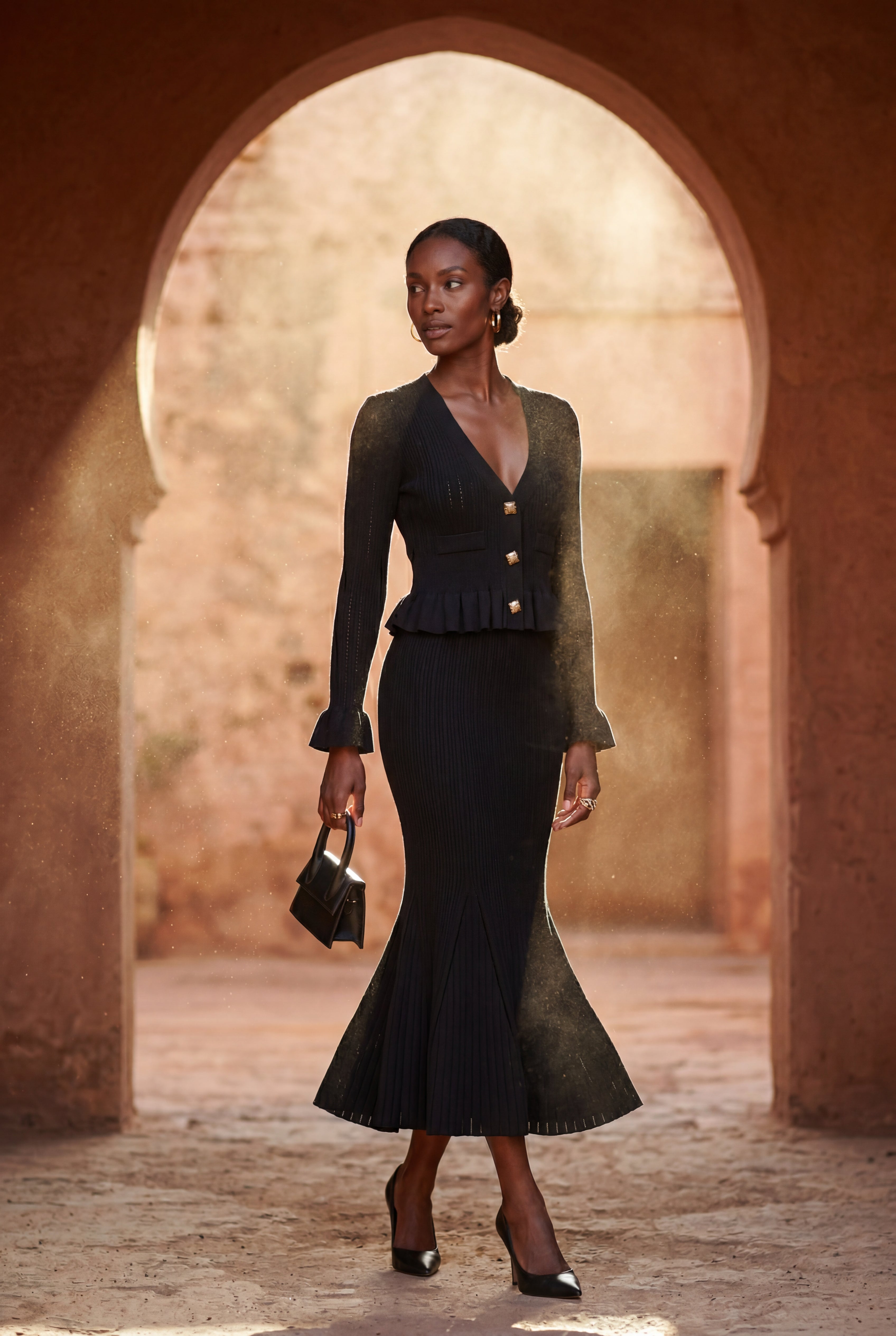Liorabelle – Ribbed Peplum Cardigan and Fluted Midi Skirt Set