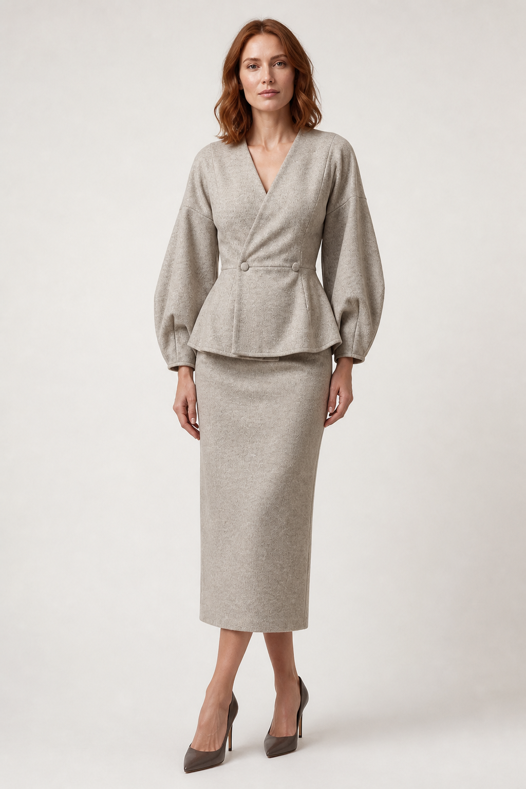 Virellia – Peplum Blazer and Pencil Maxi Skirt Set with Balloon Sleeves
