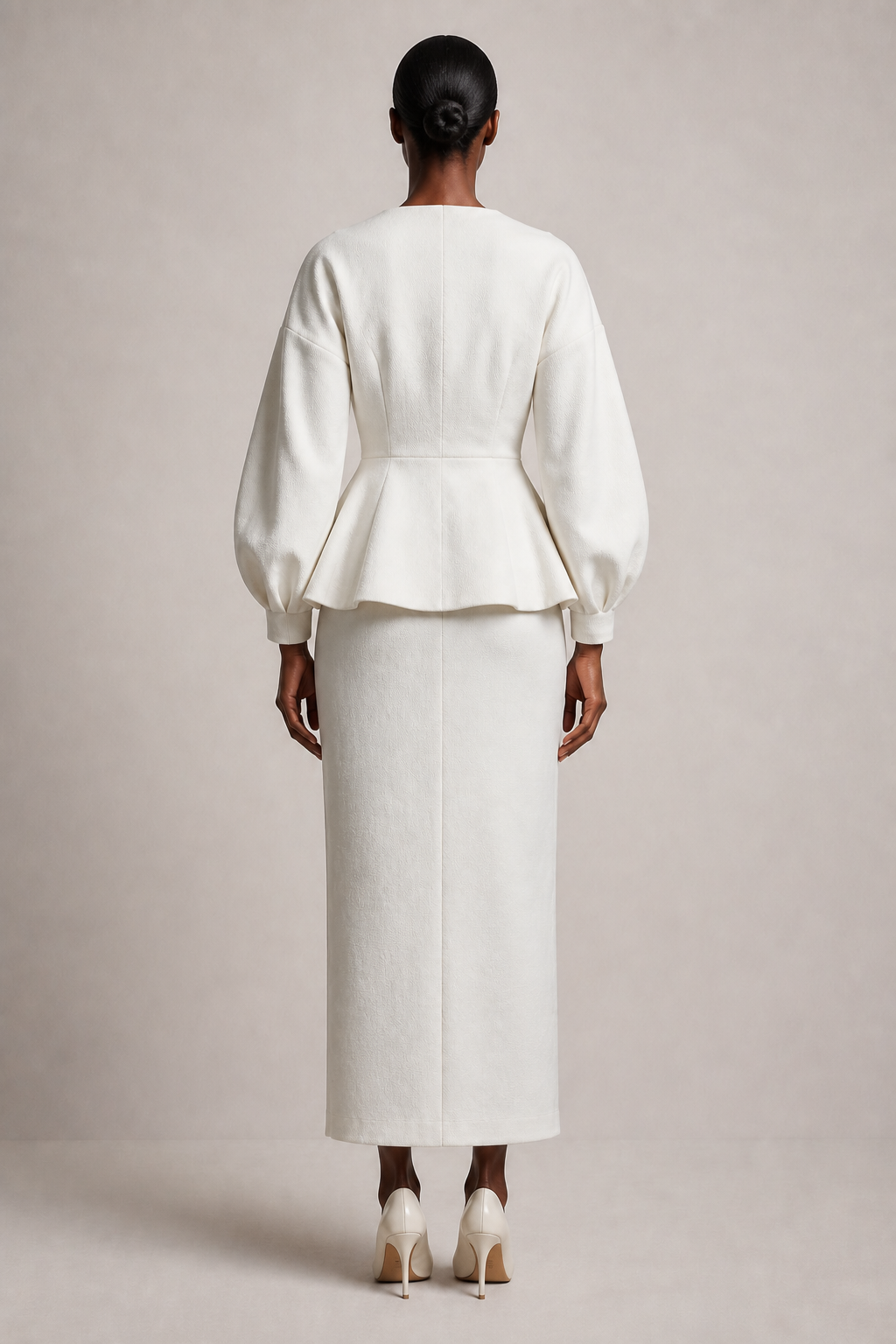 Virellia – Peplum Blazer and Pencil Maxi Skirt Set with Balloon Sleeves