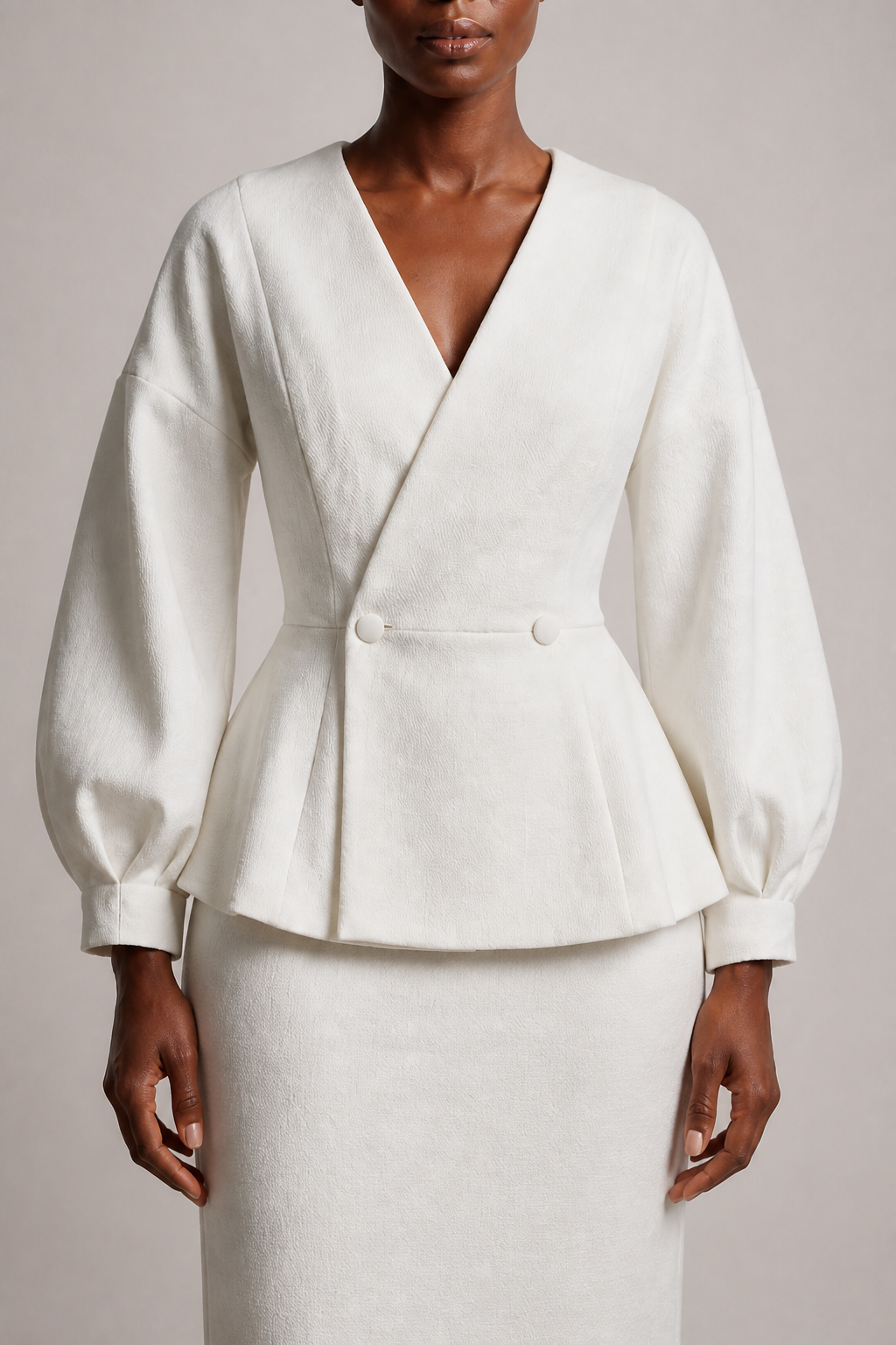 Virellia – Peplum Blazer and Pencil Maxi Skirt Set with Balloon Sleeves