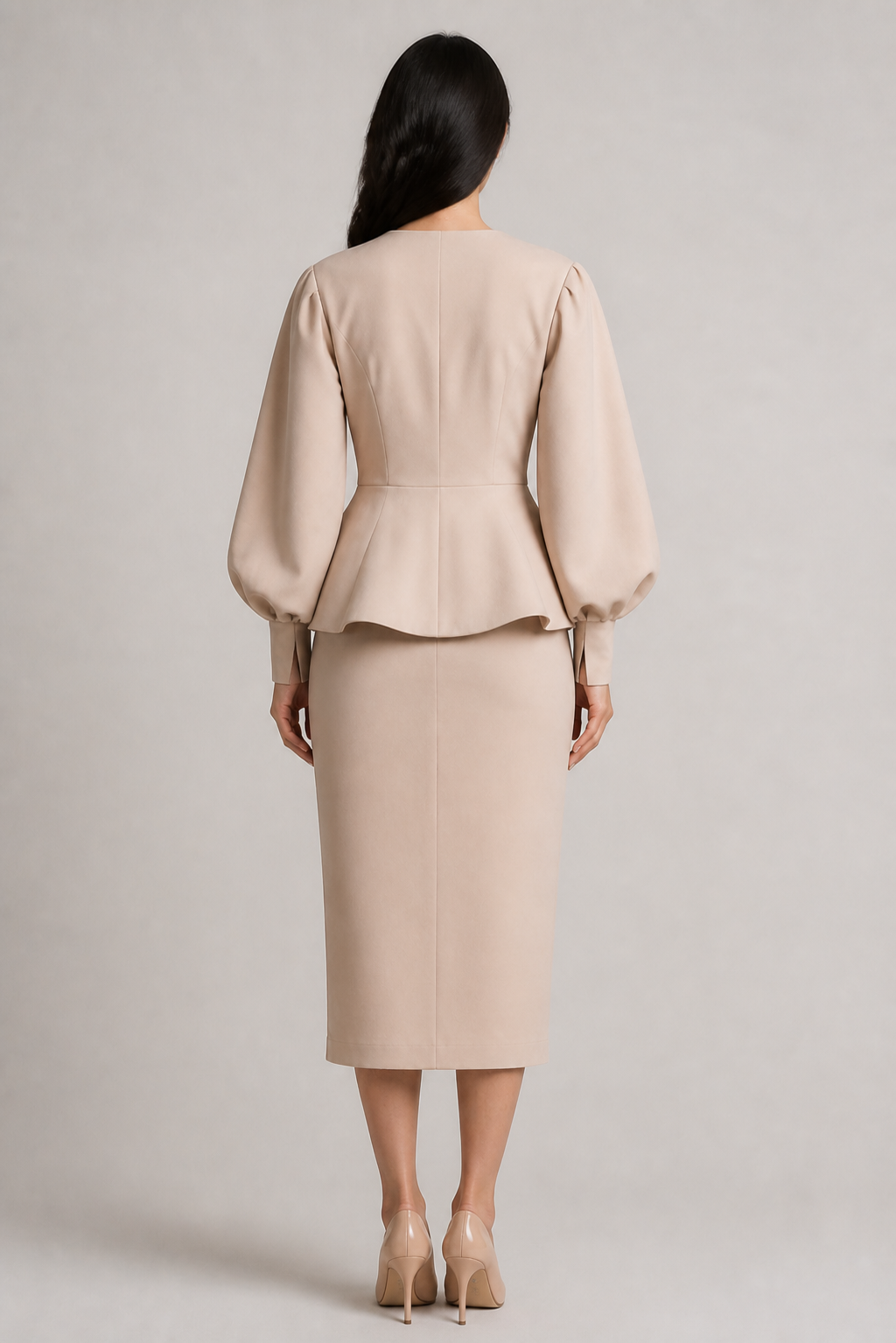 Virellia – Peplum Blazer and Pencil Maxi Skirt Set with Balloon Sleeves