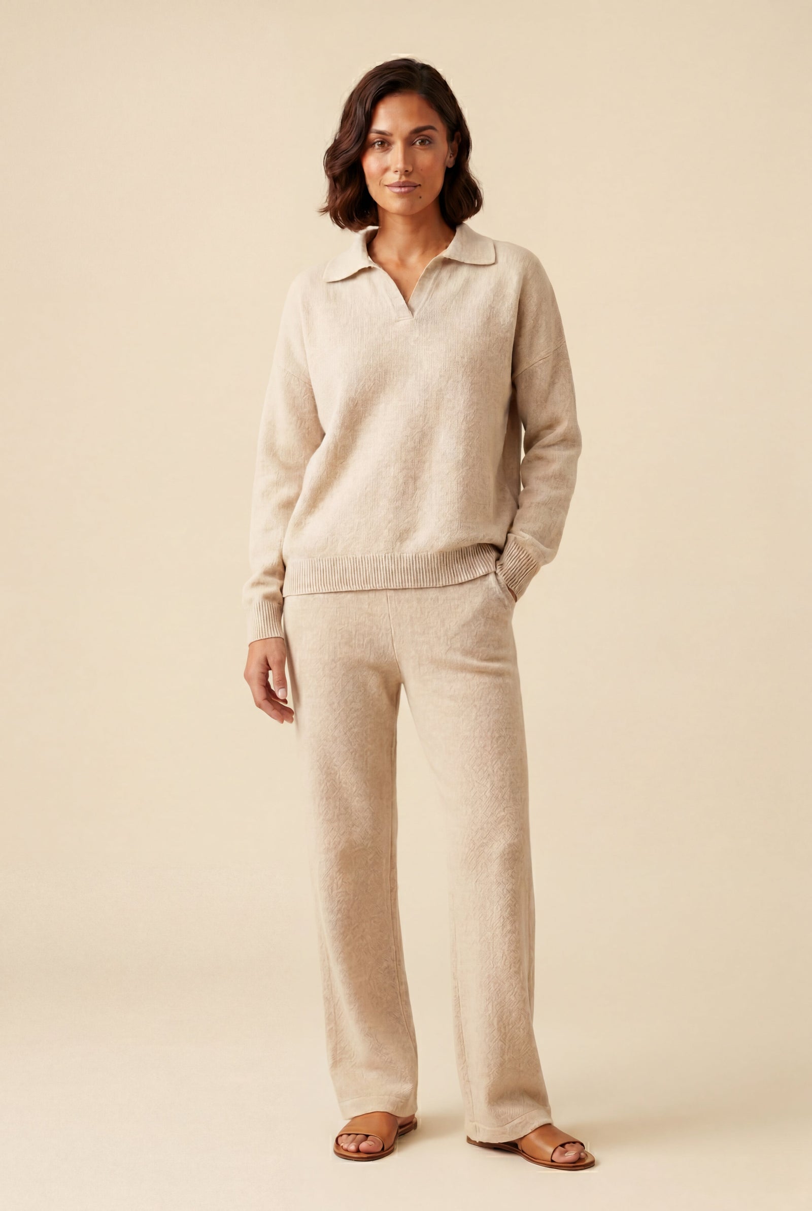 Mirevella – Relaxed Collared Pullover and Wide-Leg Lounge Set
